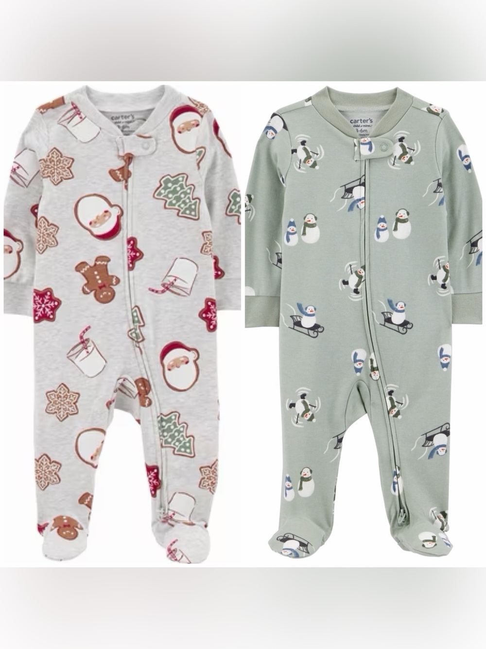 NWOT Newborn New Carter's Holiday Print Footed One-Piece Set 2